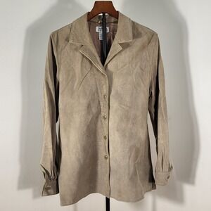 Style & Co Collection Tan Suede Leather Button Front Jacket Womens Large Lined